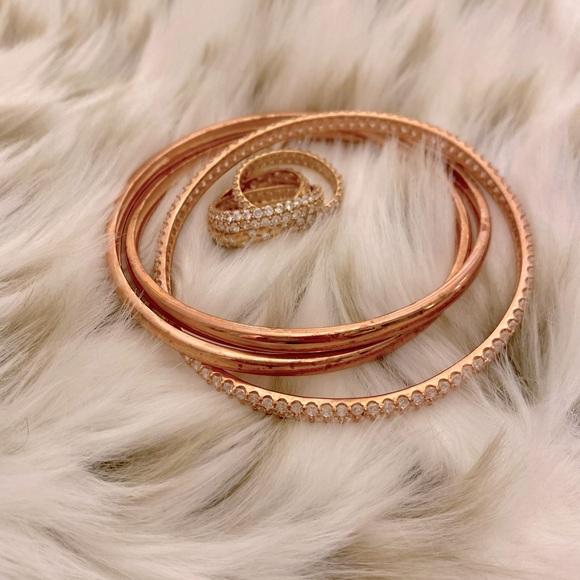 Stunning Rose Gold Over Sterling & CZ Interlocking Bangle & Ring Set - Picture 3 of 6